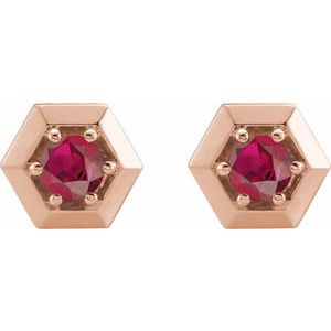 14K Rose Gold Natural Ruby Geometric Earrings