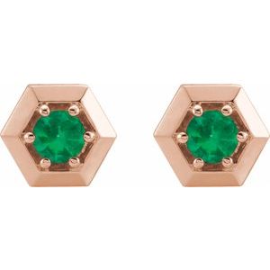 14K Rose Gold Natural Emerald Geometric Earrings