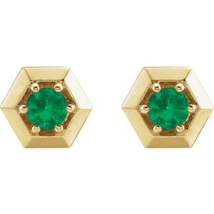 14K Yellow Gold Natural Emerald Geometric Earrings – image 2