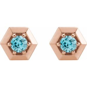 14K Rose Gold Natural Blue Zircon Geometric Earrings