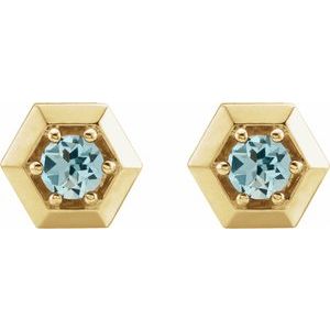 14K Yellow Gold Natural Aquamarine Geometric Earrings – image 2