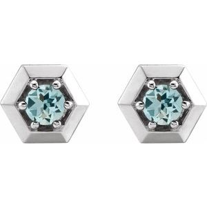 14K White Gold Natural Aquamarine Geometric Earrings – image 2
