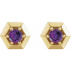 14K Yellow Gold Natural Amethyst Geometric Earrings – image 2