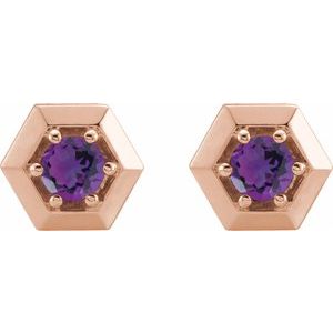 14K Rose Gold Natural Amethyst Geometric Earrings