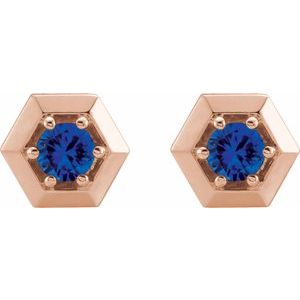 14K Rose Gold Lab-Grown Blue Sapphire Geometric Earrings – image 2