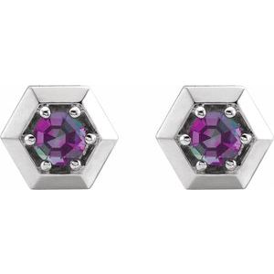 14K White Gold Lab-Grown Alexandrite Geometric Earrings – image 2