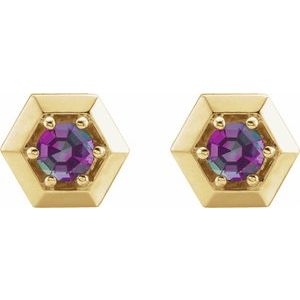 14K Yellow Gold Lab-Grown Alexandrite Geometric Earrings – image 2