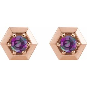 14K Rose Gold Lab-Grown Alexandrite Geometric Earrings – image 2