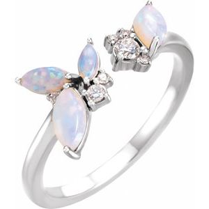 14K White Gold Natural White Opal & 1/10 CTW Natural Diamond Negative Space Ring