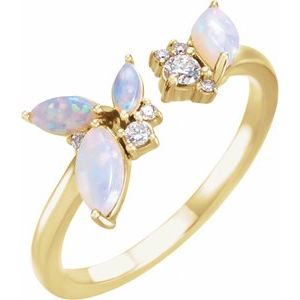 14K Yellow Gold Natural White Opal & 1/10 CTW Natural Diamond Negative Space Ring