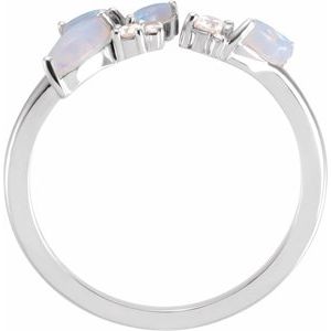 14K White Gold Natural White Opal & 1/10 CTW Natural Diamond Negative Space Ring