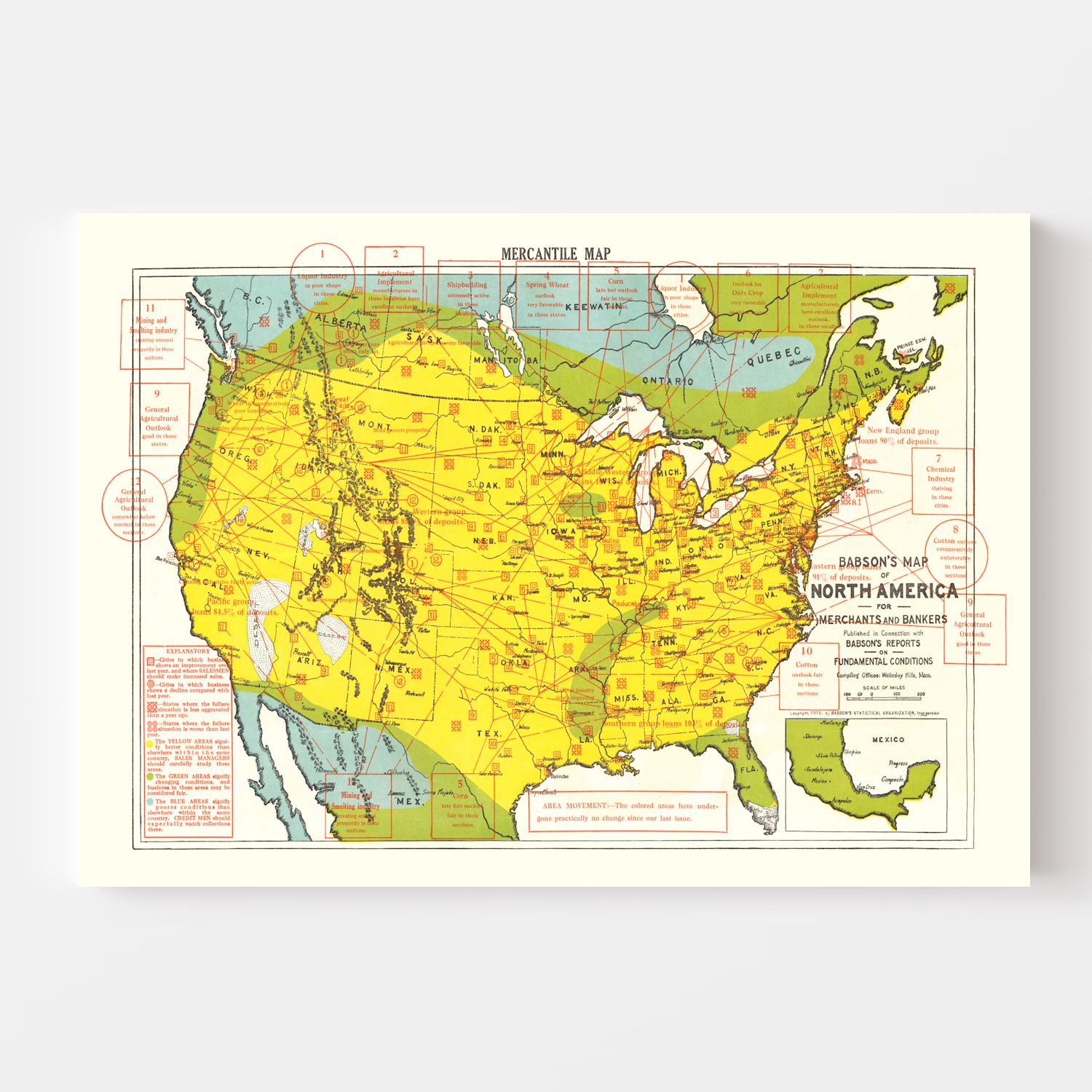 Vintage Map of United States 1916