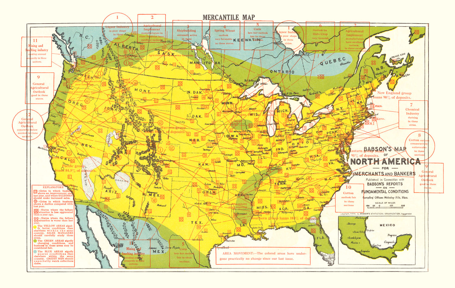 Vintage Map of United States 1916