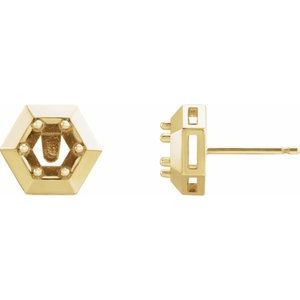 14K Yellow Gold 4 mm Round Geometric Earring Mounting