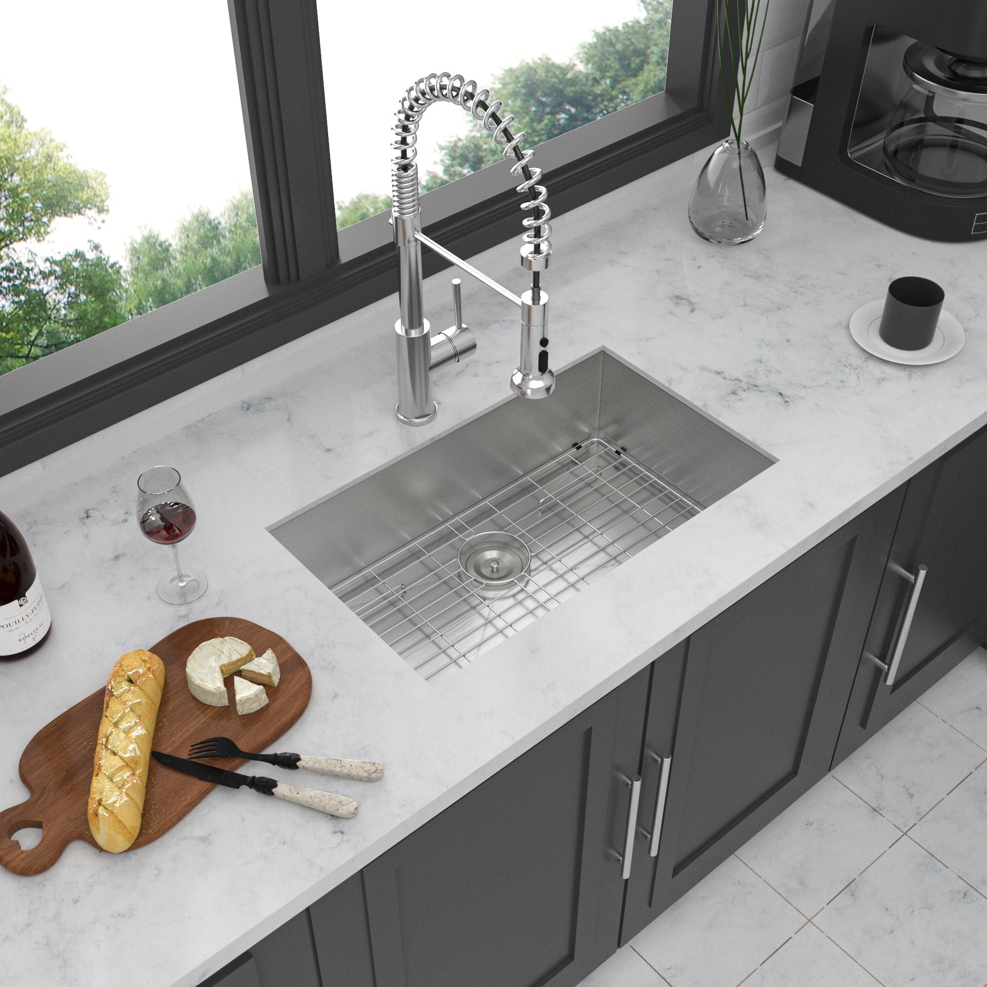 Modern Undermount Stainless Steel Kitchen Sink 16 Gauge, Deep Single Bowl