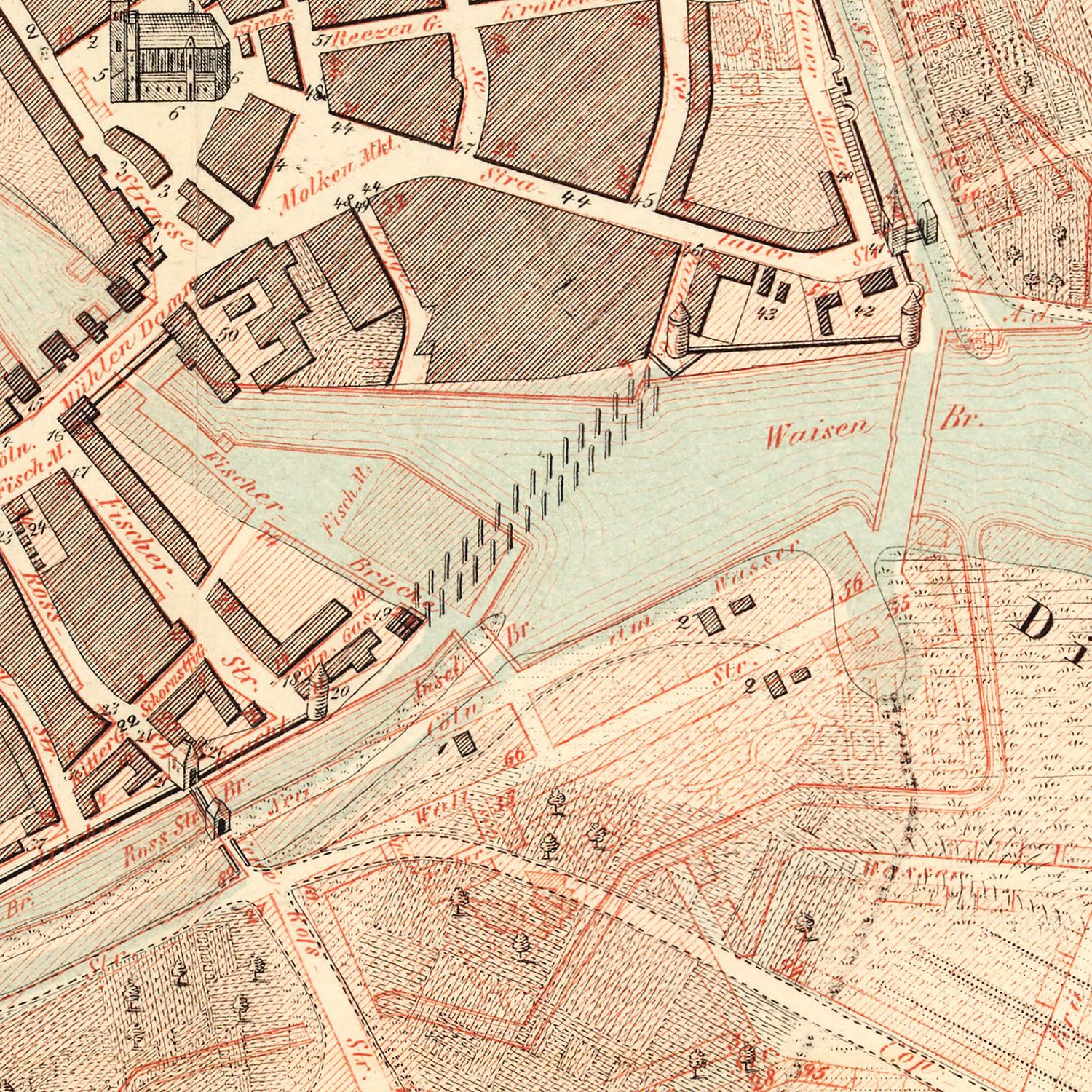 Vintage Map of Berlin, Germany 1843