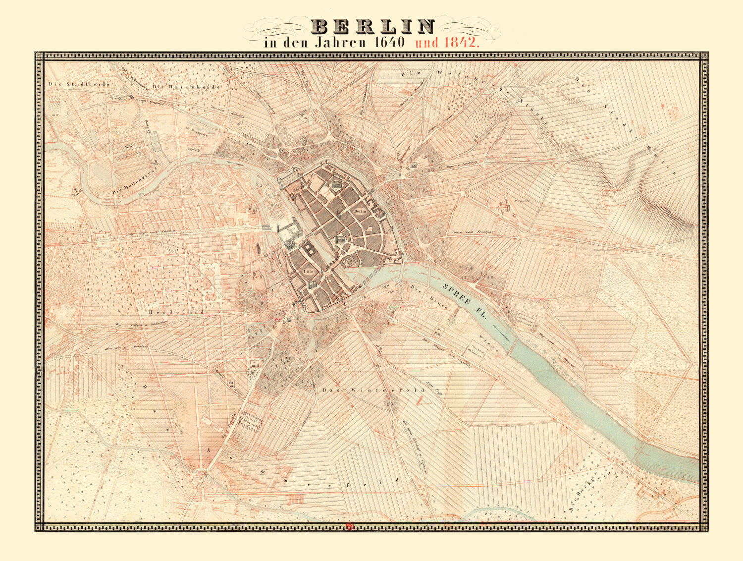 Vintage Map of Berlin, Germany 1843