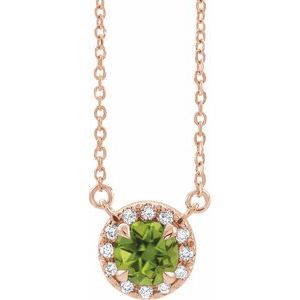 14K Rose Gold 5.5 mm Natural Peridot 1/10 CTW Natural Diamond 18" Necklace