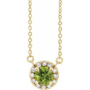 14K Yellow Gold 3.5 mm Natural Peridot & .03 CTW Natural Diamond 18" Necklace