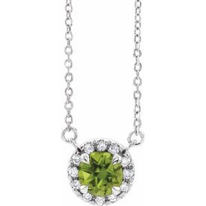 Platinum 6.5 mm Natural Peridot & 1/6 CTW Natural Diamond 16" Necklace