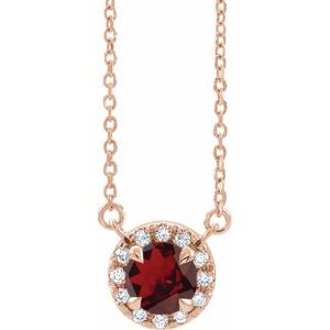 14K Rose Gold 3 mm Natual Mozambique Garnet & .03 CTW Natual Diamond 16" Necklace
