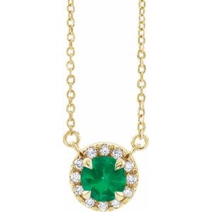 14K Yellow Gold 4.5 mm Lab-Grown Emerald & .05 CTW Natural Diamond 16" Necklace