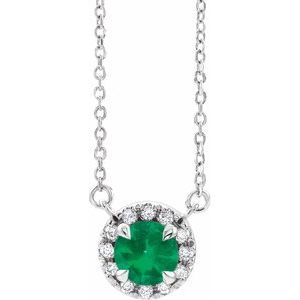 Sterling Silver 3 mm Lab-Grown Emerald & .03 CTW Natural Diamond 16" Necklace