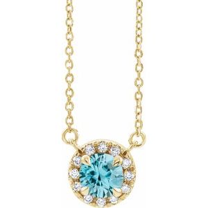 14K Yellow Gold 4 mm Natural Blue Zircon & .05 CTW Natural Diamond 18" Necklace