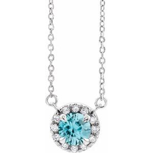 Platinum 6 mm Natural Blue Zircon & 1/6 CTW Natural Diamond 18" Necklace