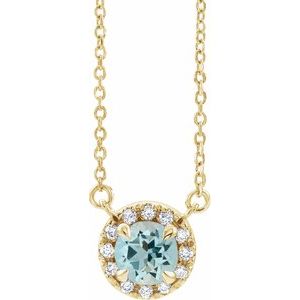 14K Yellow Gold 5.5 mm Natural Aquamarine 1/10 CTW Natural Diamond 16" Necklace