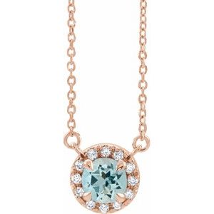 14K Rose Gold 4 mm Natural Aquamarine & .05 CTW Natural Diamond 16" Necklace