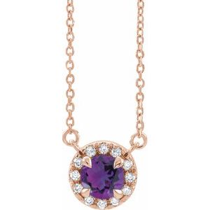 14K Rose Gold 3 mm Natural Amethyst & .03 CTW Natural Diamond 16" Necklace