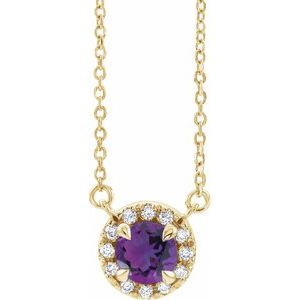 14K Yellow Gold 5.5 mm Natural Amethyst 1/10 CTW Natural Diamond 18" Necklace