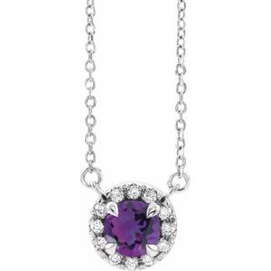 Sterling Silver 4 mm Natural Amethyst & .05 CTW Natural Diamond 16" Necklace