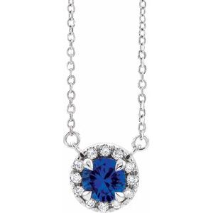 Platinum 3 mm Natural Blue Sapphire & .03 CTW Natural Diamond 16" Necklace