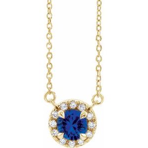 14K Yellow Gold 4.5 mm Lab-Grown Blue Sapphire & .05 CTW Natural Diamond 16" Necklace