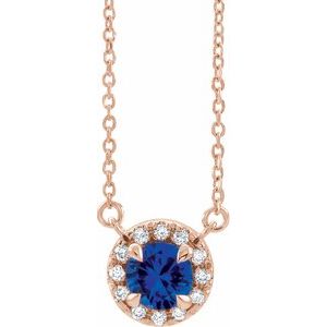 14K Rose Gold 3.5 mm Lab-Grown Blue Sapphire & .03 CTW Natural Diamond 18" Necklace