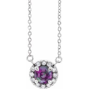 Platinum 6 mm Lab-Grown Alexandrite & 1/6 CTW Natural Diamond 16" Necklace