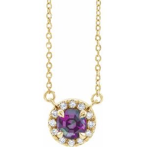 14K Yellow Gold 4.5 mm Lab-Grown Alexandrite & .05 CTW Natural Diamond 16" Necklace