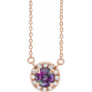 14K Rose Gold 6 mm Lab-Grown Alexandrite & 1/6 CTW Natural Diamond 16" Necklace
