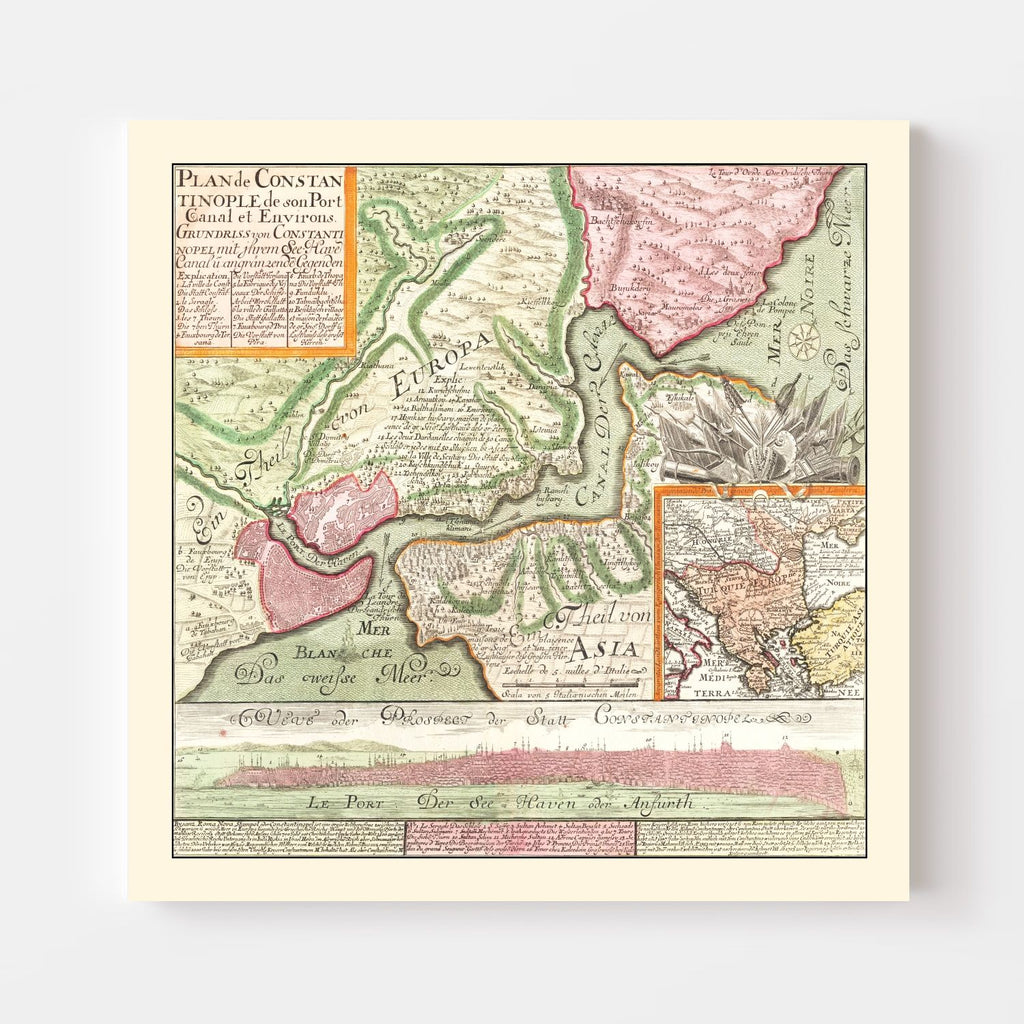 Vintage Map of Istanbul, Turkey 1740