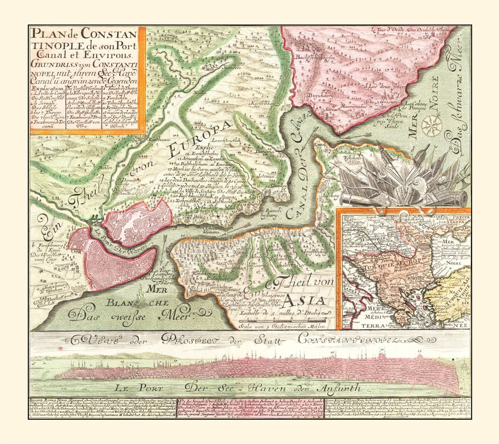 Vintage Map of Istanbul, Turkey 1740