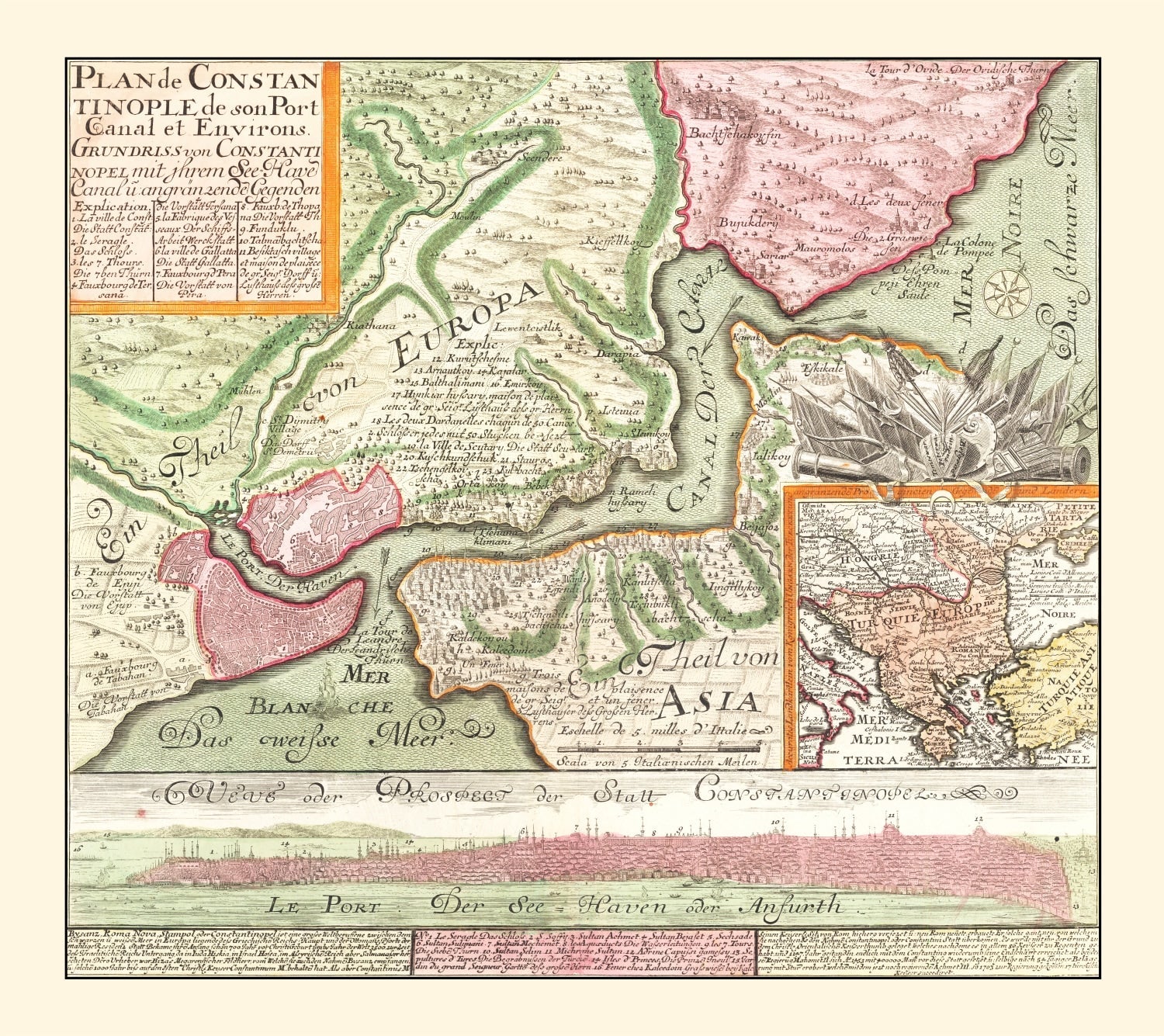 Vintage Map of Istanbul, Turkey 1740