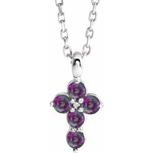 14K White Gold Lab-Grown Alexandrite Cross 16-18" Necklace