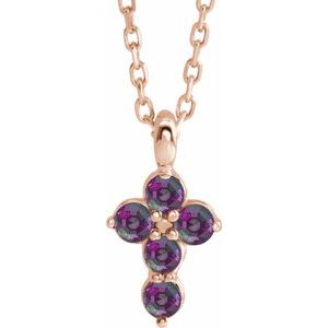 14K Rose Gold Lab-Grown Alexandrite Cross 16-18" Necklace