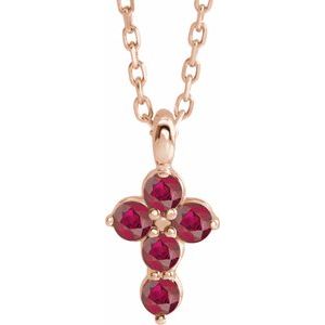 14K Rose Gold Lab-Grown Ruby Cross 16-18" Necklace