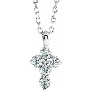 14K White Gold 1/6 CTW Natural Diamond Cross 16-18" Necklace