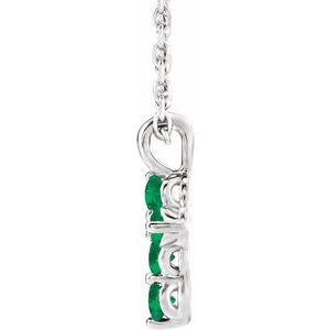 14K White Gold Lab-Grown Emerald Cross 16-18" Necklace