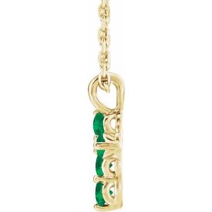14K Yellow Gold Lab-Grown Emerald Cross 16-18" Necklace