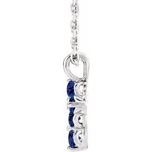 Platinum Lab-Grown Blue Sapphire Cross 16-18" Necklace